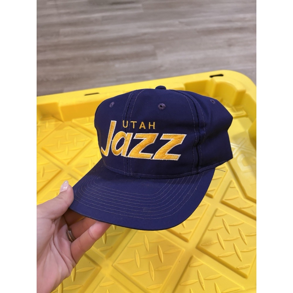 Vinatge 90s Utah Jazz Sports Specialties Hat Black Script Snapback Cap RARE